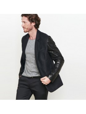 Herringbone wool with lamb leather sleeves