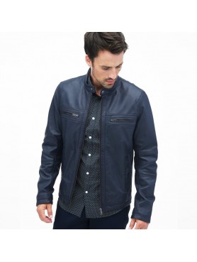 Leather jacket with burnished effect